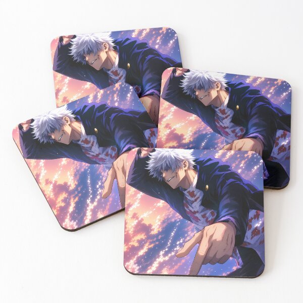 Item preview, White Haired Sorcerer Battle Pose Anime Sunset Sky Sparkle Art Print designed and sold by MugenAnime.