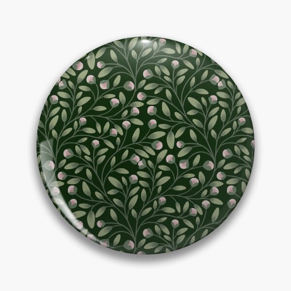 Item preview, Trailing Botanical Pattern in Dark Green with Pink Buds | Moody Floral Print designed and sold by MizzleInk.