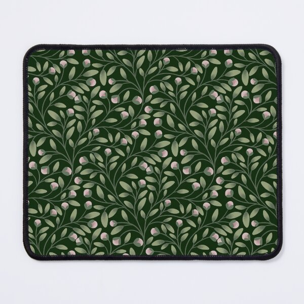 Item preview, Trailing Botanical Pattern in Dark Green with Pink Buds | Moody Floral Print designed and sold by MizzleInk.