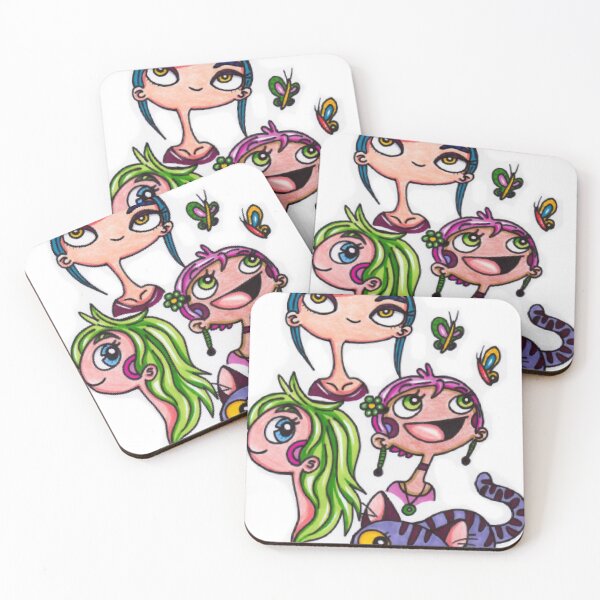 Item preview, Whimsical Cartoon Girls and Purple Cat designed and sold by OceanBreezes.
