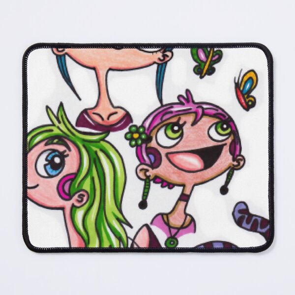 Item preview, Whimsical Cartoon Girls and Purple Cat designed and sold by OceanBreezes.