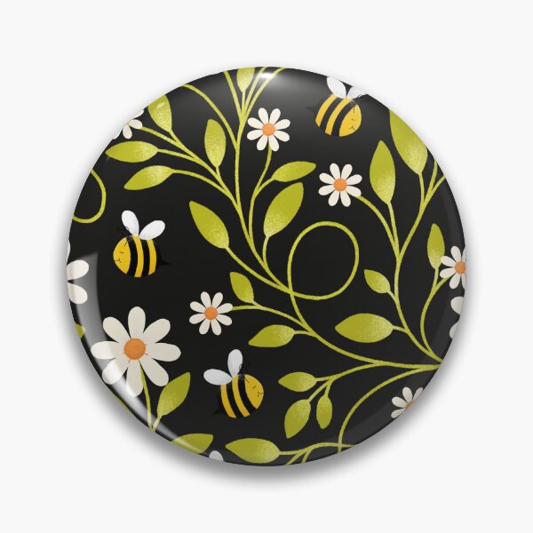 Item preview, Daisy and Bee Pattern on Black | Cute Trailing Floral Print designed and sold by MizzleInk.