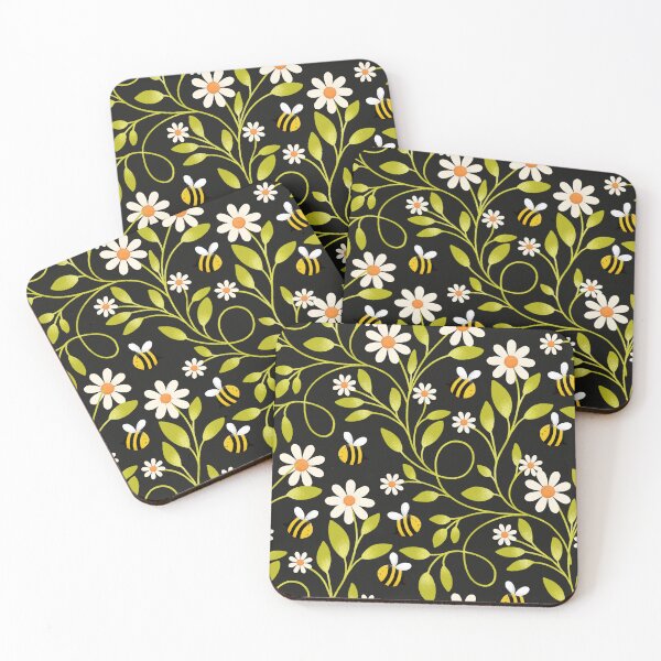 Item preview, Daisy and Bee Pattern on Black | Cute Trailing Floral Print designed and sold by MizzleInk.