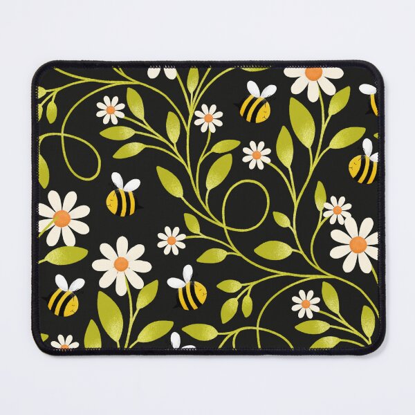 Item preview, Daisy and Bee Pattern on Black | Cute Trailing Floral Print designed and sold by MizzleInk.