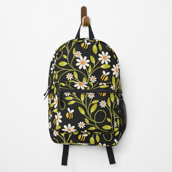 Item preview, Daisy and Bee Pattern on Black | Cute Trailing Floral Print designed and sold by MizzleInk.