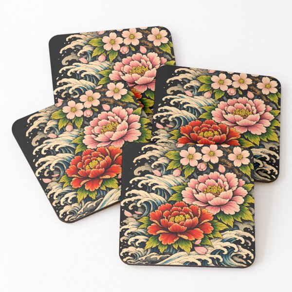 Item preview, Japanese Flowers Tattoo Art — Peonies & Sakura in Irezumi Style designed and sold by Neo Tokio.