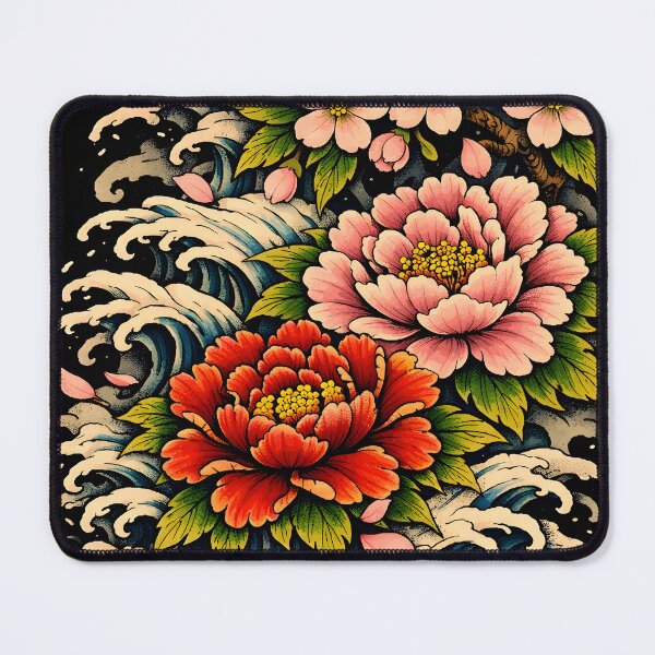 Item preview, Japanese Flowers Tattoo Art — Peonies & Sakura in Irezumi Style designed and sold by Neo Tokio.