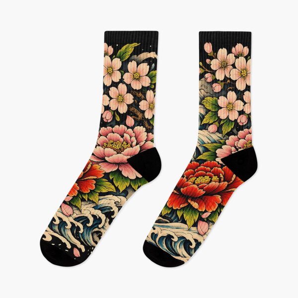 Item preview, Japanese Flowers Tattoo Art — Peonies & Sakura in Irezumi Style designed and sold by Neo Tokio.