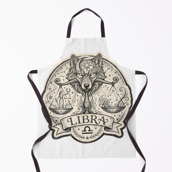 Item preview, Libra Wolf Scales Stars Vintage Sketch Badge Zodiac Art designed and sold by Zodiac Celestial Art.
