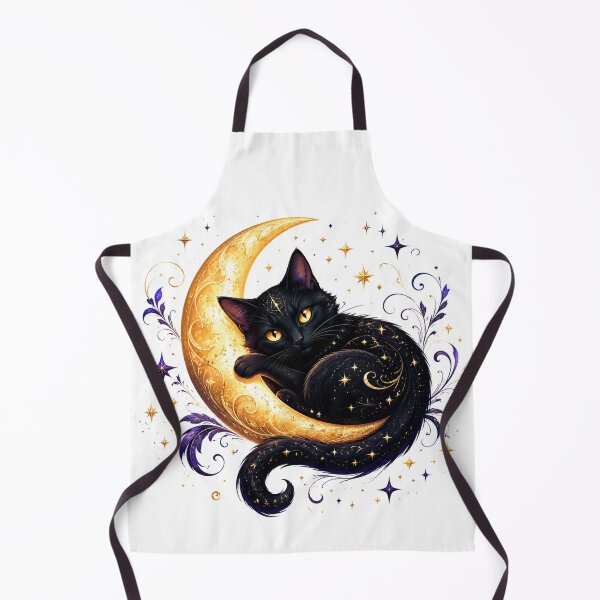 Item preview, Moonlit Black Cat on Golden Crescent Moon designed and sold by cat-and-pigeon.