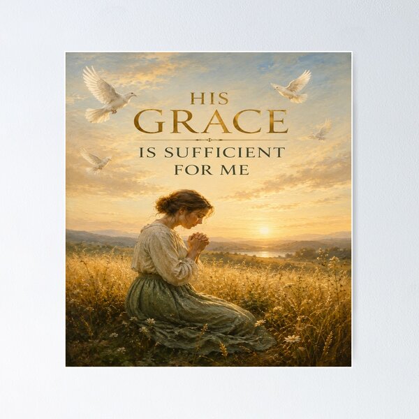 Item preview, His Grace Is Sufficient For Me Christian Cross Art designed and sold by Faith & Grace design .