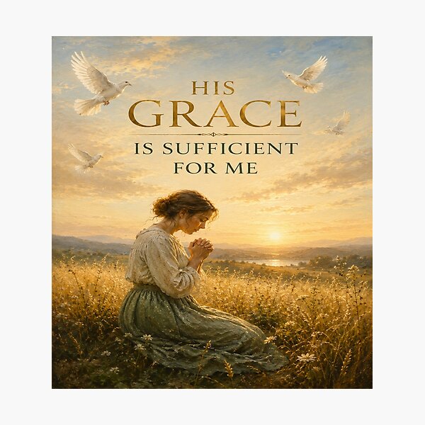Item preview, His Grace Is Sufficient For Me Christian Cross Art designed and sold by Faith & Grace design .