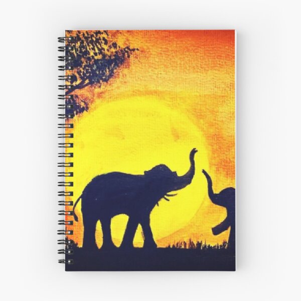 Item preview, African Sunset Silhouette Elephants Painting designed and sold by RetroGalaxies.