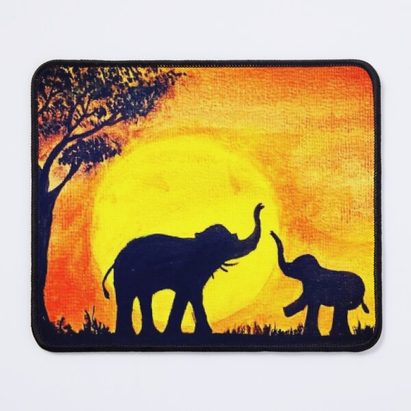 Item preview, African Sunset Silhouette Elephants Painting designed and sold by RetroGalaxies.