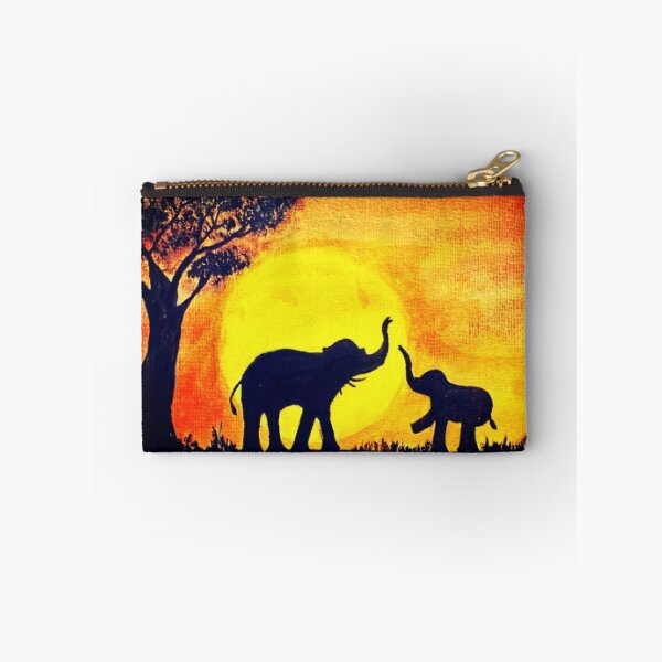 Item preview, African Sunset Silhouette Elephants Painting designed and sold by RetroGalaxies.