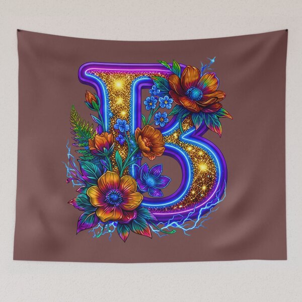 Item preview, Copy of ​Floral Neon B Initial Monogram designed and sold by MBBialyPiksel.