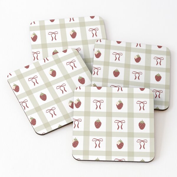 Item preview, cottagecore strawberry gingham pattern | cute coquette bows checkered vintage designed and sold by Mypixieart.