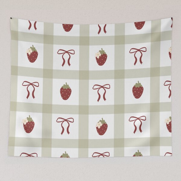 Item preview, cottagecore strawberry gingham pattern | cute coquette bows checkered vintage designed and sold by Mypixieart.