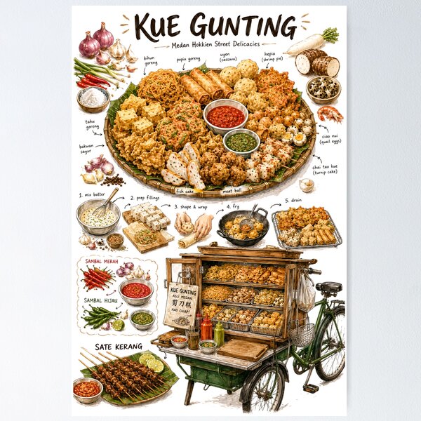 Item preview, Kue Gunting (Kue-Kue Medan) Recipe Shirt – Hand-Drawn Italian Pasta Cooking Diagram Tee, Minimalist Food Illustration designed and sold by fishnsteve.