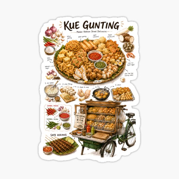 Item preview, Kue Gunting (Kue-Kue Medan) Recipe Shirt – Hand-Drawn Italian Pasta Cooking Diagram Tee, Minimalist Food Illustration designed and sold by fishnsteve.