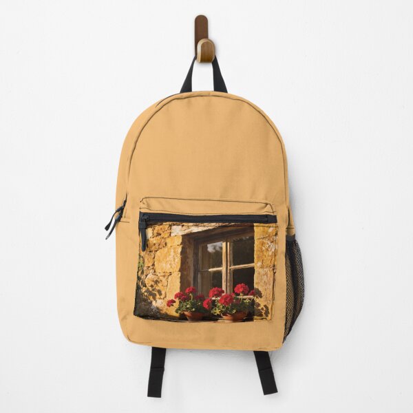 Item preview, Golden Hour Rustic Cottage Window with Red Geraniums aesthetic photo designed and sold by Dezinix.