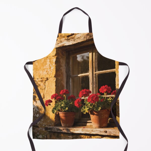Item preview, Golden Hour Rustic Cottage Window with Red Geraniums aesthetic photo designed and sold by Dezinix.