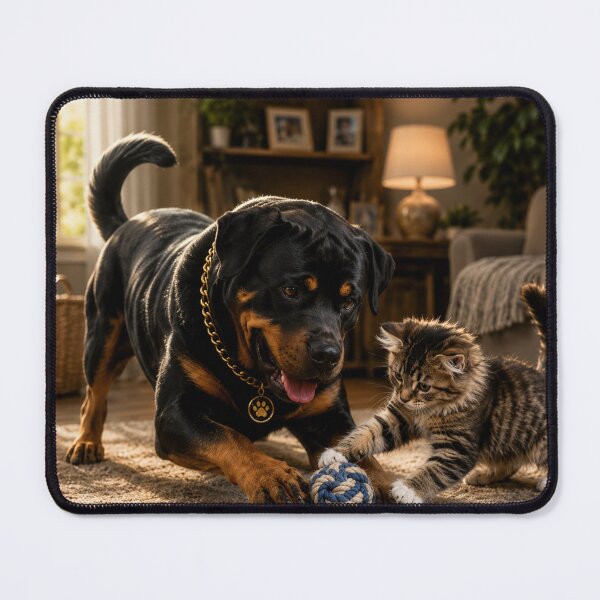 Item preview, Playful Rottweiler and Kitten Best Friends designed and sold by BagFactoryUK.
