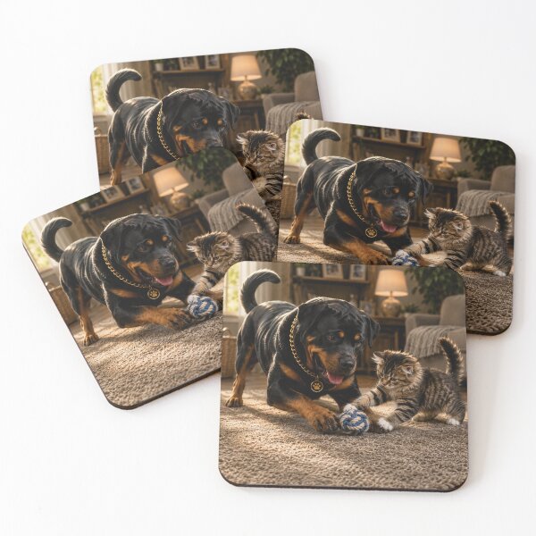 Item preview, Playful Rottweiler and Kitten Best Friends designed and sold by BagFactoryUK.