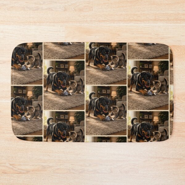 Item preview, Playful Rottweiler and Kitten Best Friends designed and sold by BagFactoryUK.