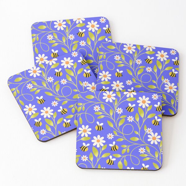 Item preview, Daisy and Bee Pattern on Cornflower Blue | Cute Trailing Floral Print designed and sold by MizzleInk.