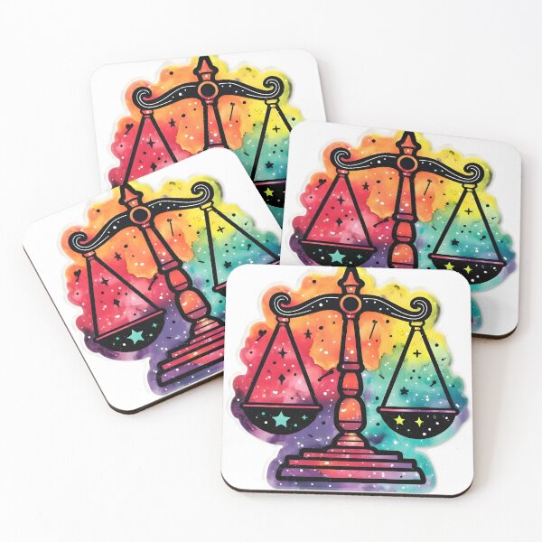 Item preview, Libra Rainbow Watercolor Scales Stars Zodiac Sticker Art designed and sold by Zodiac Celestial Art.