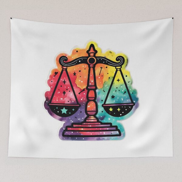 Item preview, Libra Rainbow Watercolor Scales Stars Zodiac Sticker Art designed and sold by Zodiac Celestial Art.