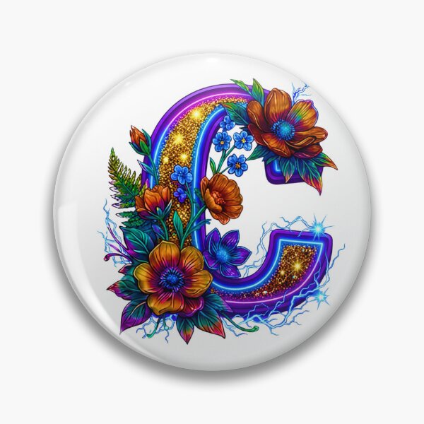 Item preview, Floral Neon C Initial Monogram designed and sold by MBBialyPiksel.