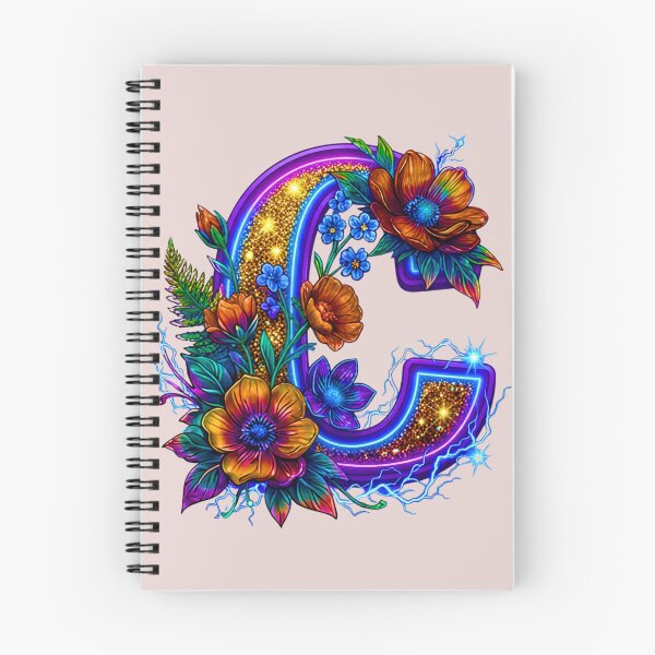 Item preview, Floral Neon C Initial Monogram designed and sold by MBBialyPiksel.