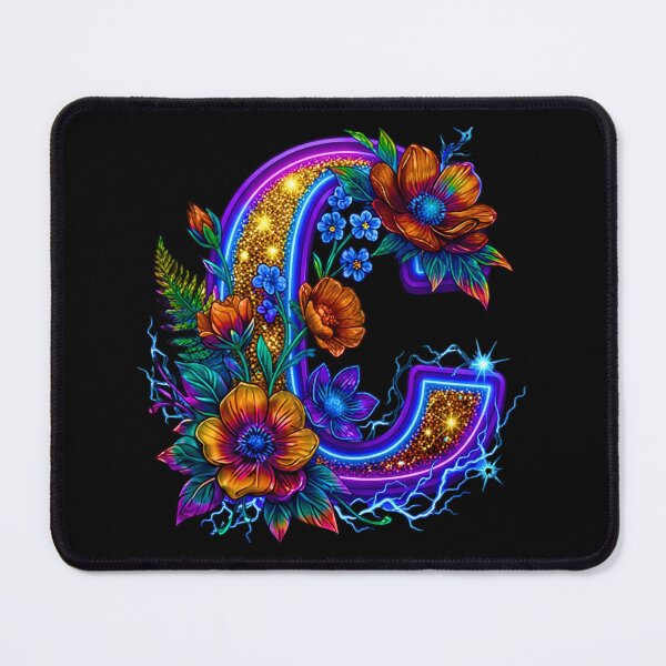 Item preview, Floral Neon C Initial Monogram designed and sold by MBBialyPiksel.
