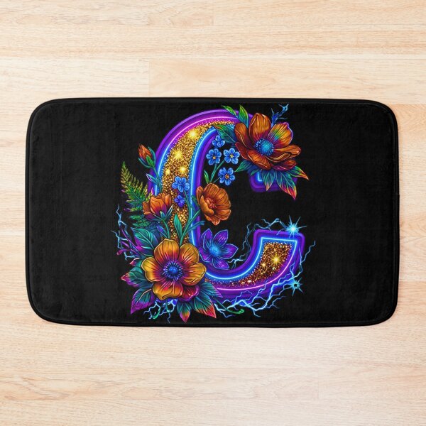 Item preview, Floral Neon C Initial Monogram designed and sold by MBBialyPiksel.