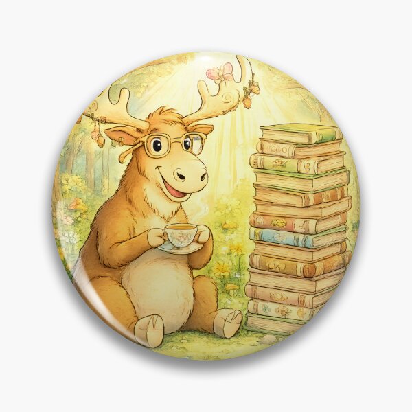 Item preview, Bookworm Moose Coffee Time | Whimsical Forest Library Art designed and sold by Clothes With Smiling Animals Walt Gral.