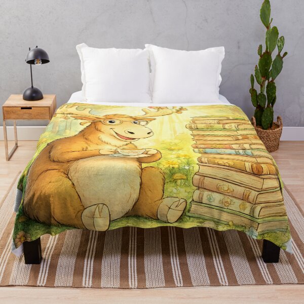 Item preview, Bookworm Moose Coffee Time | Whimsical Forest Library Art designed and sold by Clothes With Smiling Animals Walt Gral.