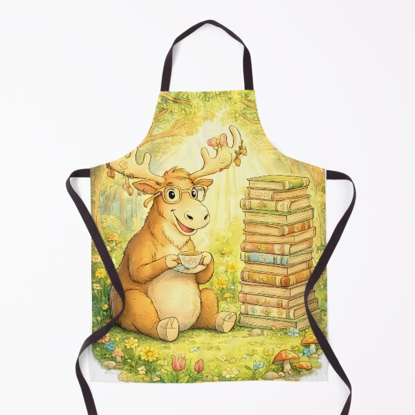 Item preview, Bookworm Moose Coffee Time | Whimsical Forest Library Art designed and sold by Clothes With Smiling Animals Walt Gral.