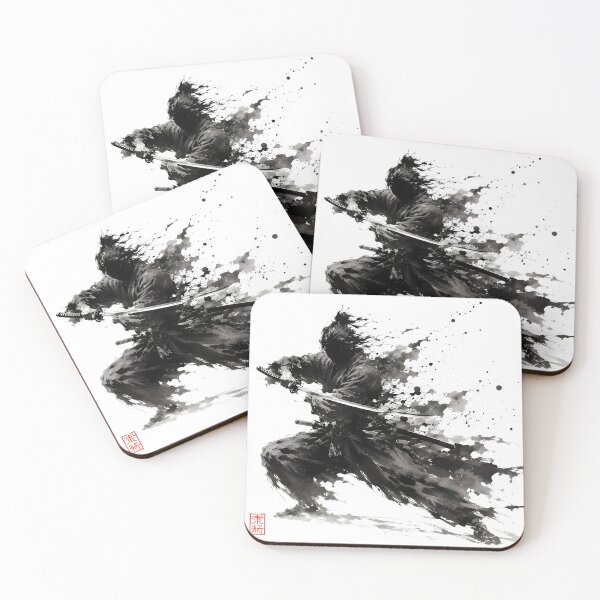 Item preview, Sumi-e Ink Wash Ronin Warrior Mid-Draw Katana Splatter Art designed and sold by MouradStudio.