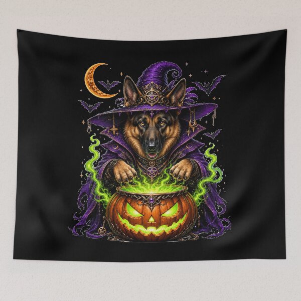Item preview, German Shepherd Witch Brewing Halloween Magic designed and sold by MoonStitch.