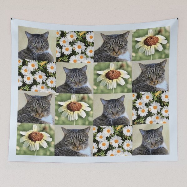 Item preview, Cat Portrait and Daisy Flower Photo Collage designed and sold by JurateArt-DK.