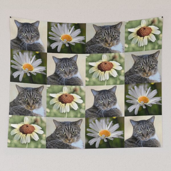 Item preview, Cat Portrait and Daisy Flower Photo Collage designed and sold by JurateArt-DK.