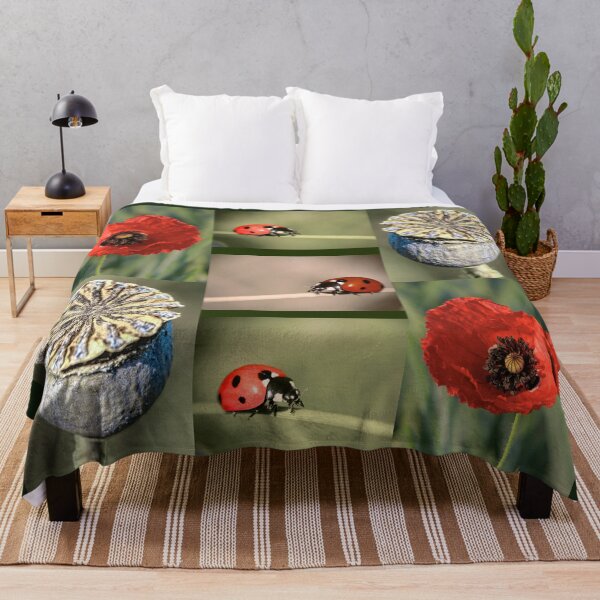 Item preview, Cozy Summer Vibes Ladybug and Poppy Botanical Pattern designed and sold by JurateArt-DK.