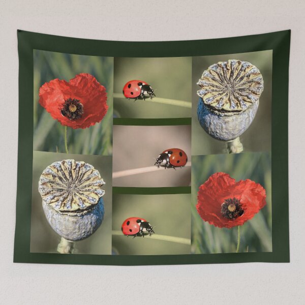 Item preview, Cozy Summer Vibes Ladybug and Poppy Botanical Pattern designed and sold by JurateArt-DK.