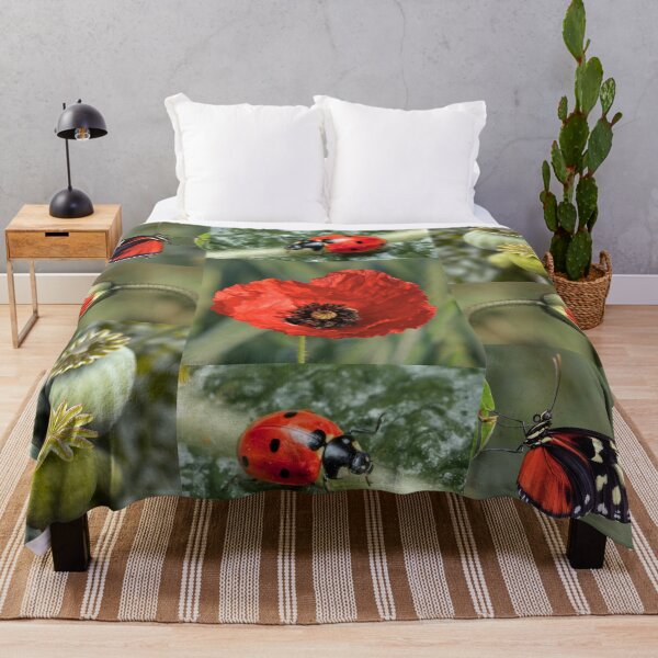Item preview, Whimsical Ladybug and Poppy Flower Botanical Pattern designed and sold by JurateArt-DK.