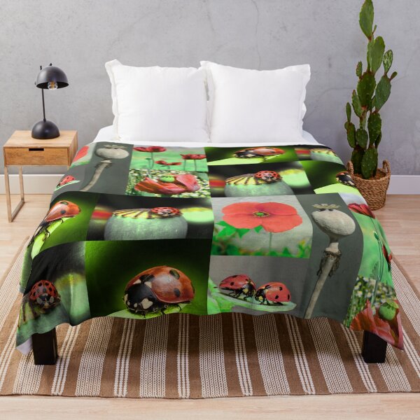 Item preview, Whimsical Ladybug and Poppy Flower Botanical Pattern designed and sold by JurateArt-DK.