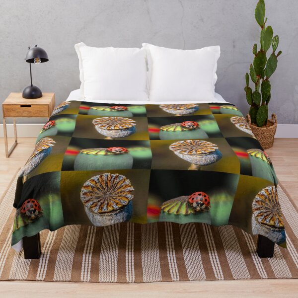Item preview, Whimsical Ladybug and Poppy Flower Botanical Pattern designed and sold by JurateArt-DK.
