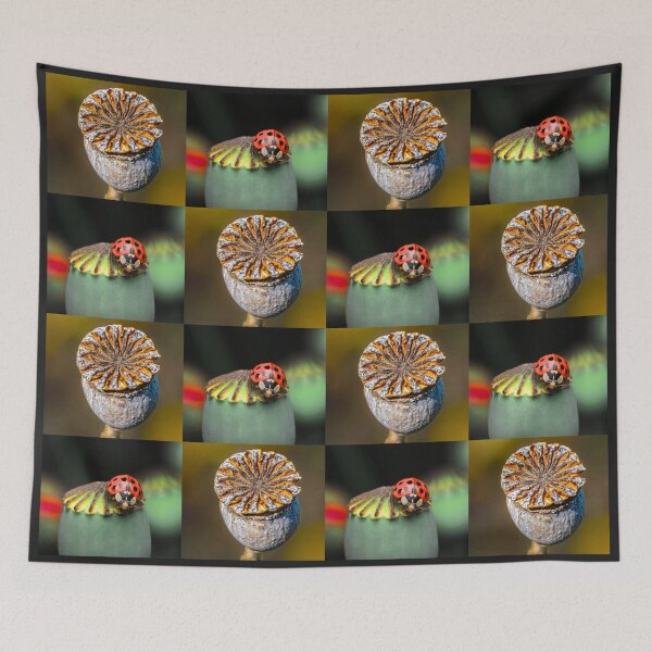 Item preview, Whimsical Ladybug and Poppy Flower Botanical Pattern designed and sold by JurateArt-DK.