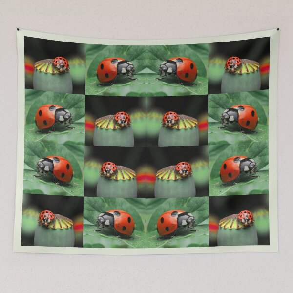 Item preview, Whimsical Ladybug and Poppy Flower Botanical Pattern designed and sold by JurateArt-DK.